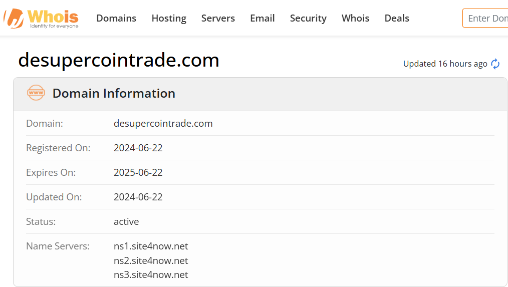 Whois lookup results