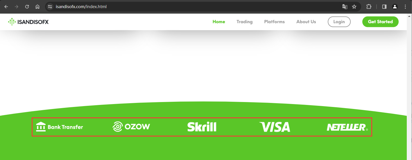 Deposit and withdrawal information displayed on the official website