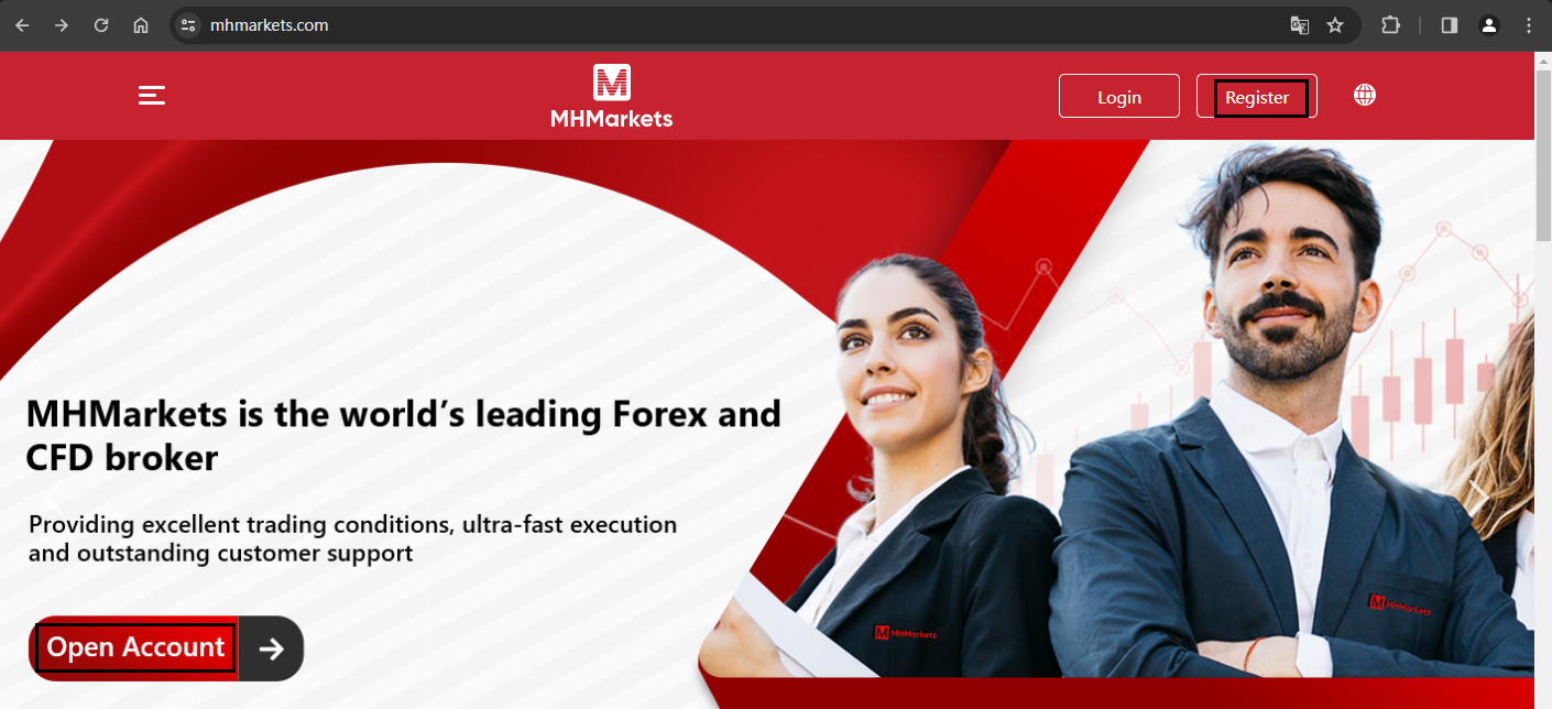 The official website displays account registration information