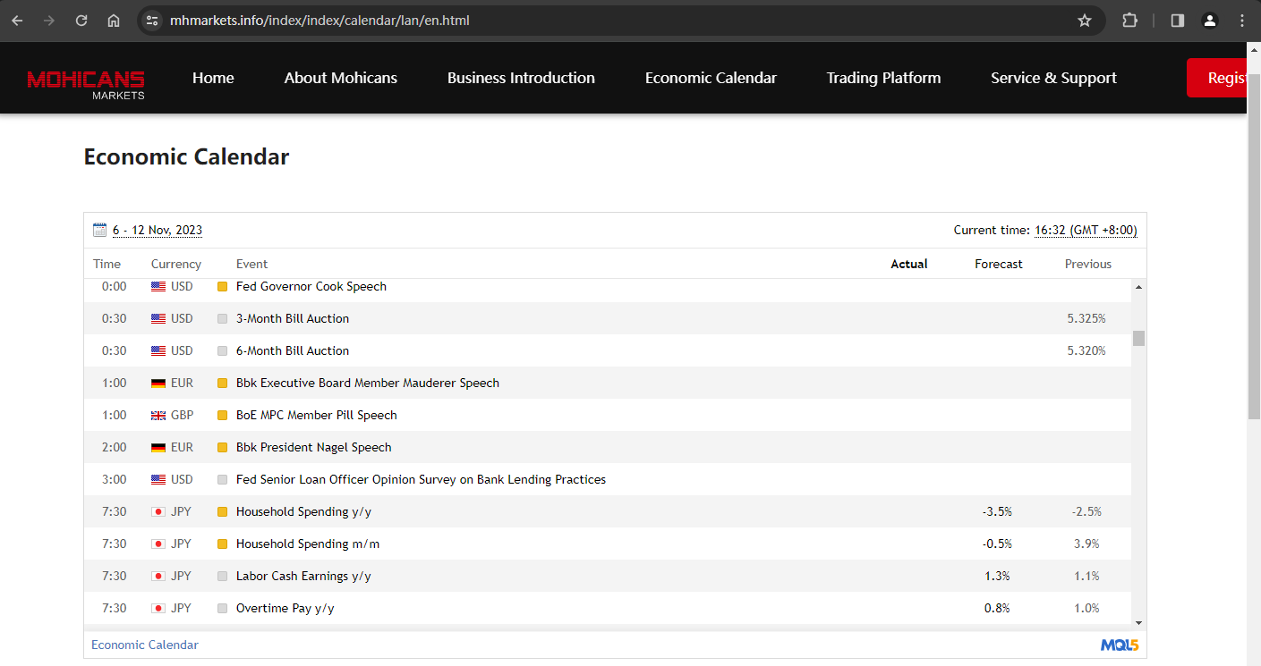 The official website displays other service information