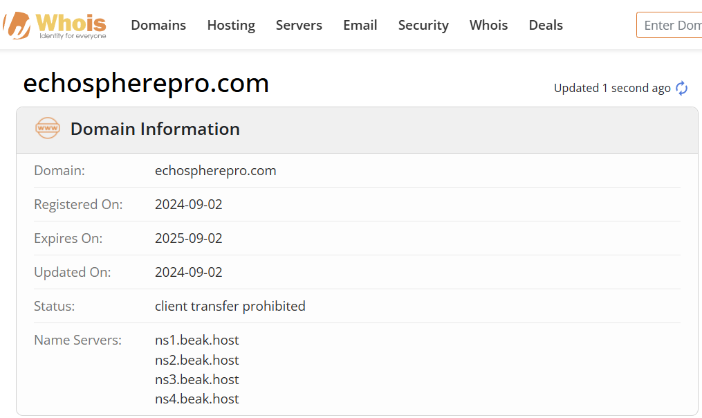 Whois search results