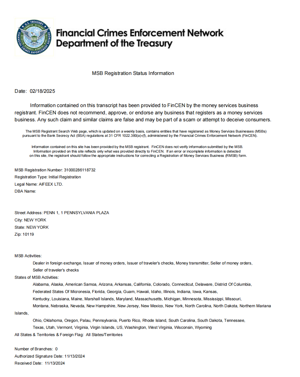 United States Financial Crimes Enforcement Network(FinCEN)