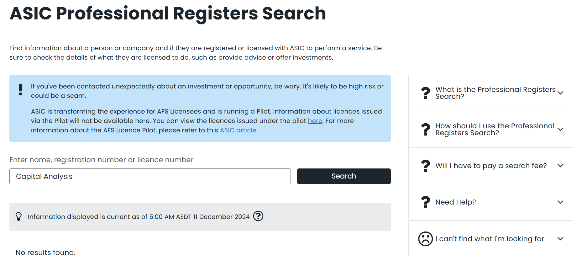 Capital Analysis ASIC