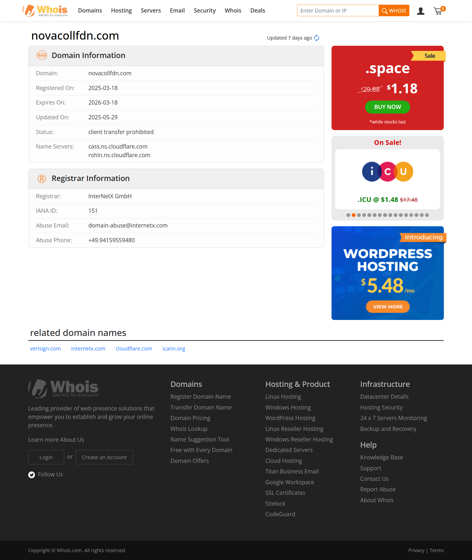 Whois lookup results