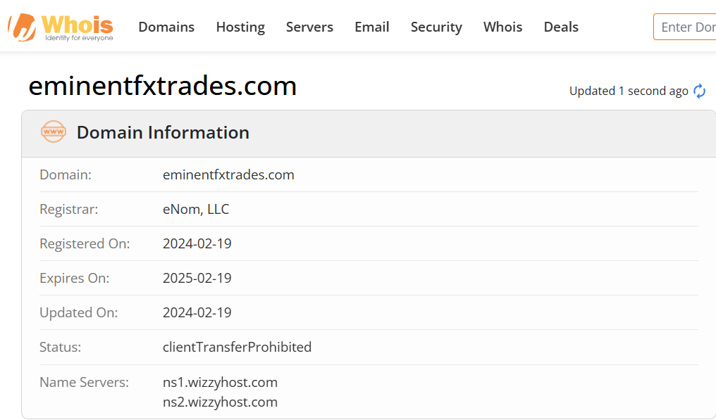 Whois lookup results