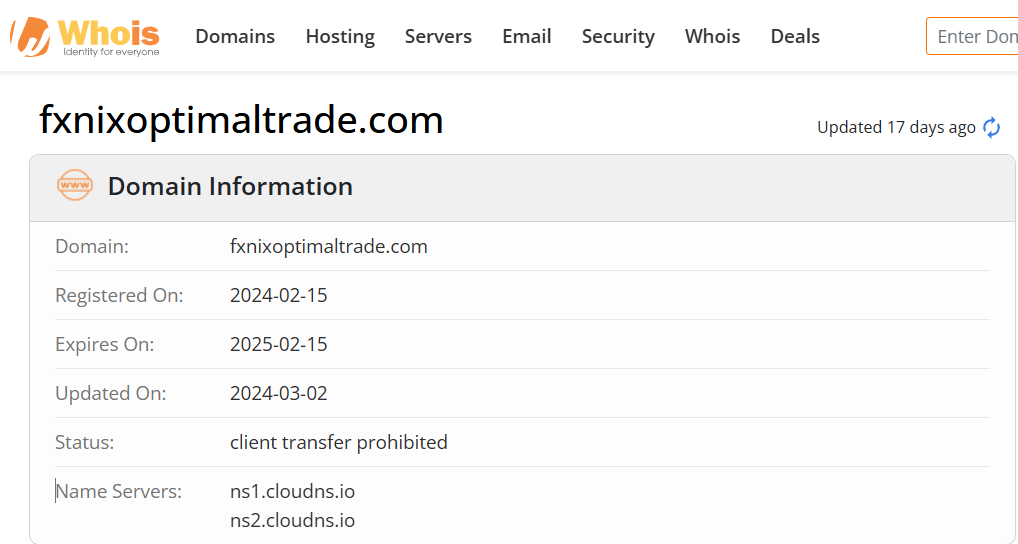 Whois lookup results