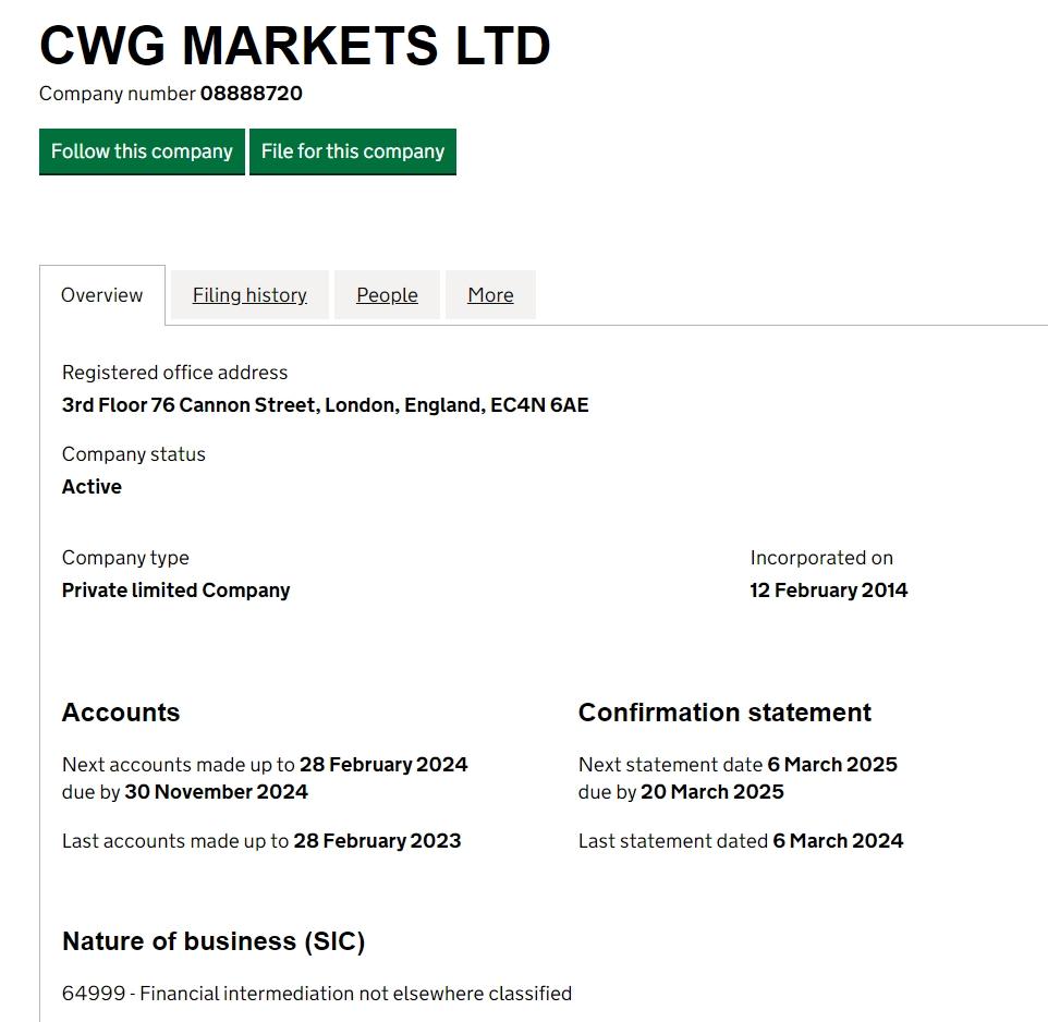 CWG MARKETS 实体查询
