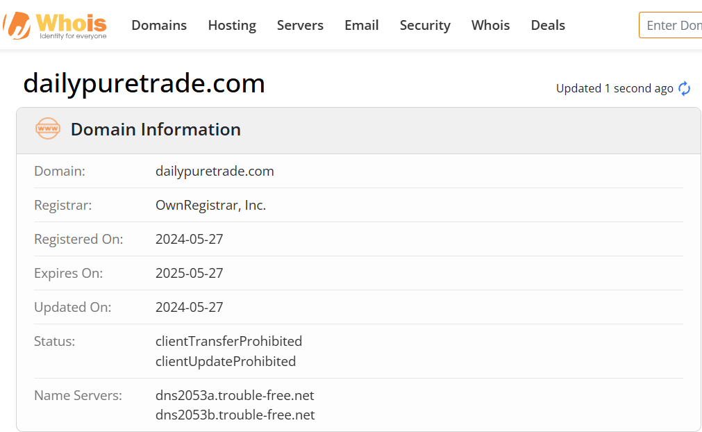 Whois lookup results