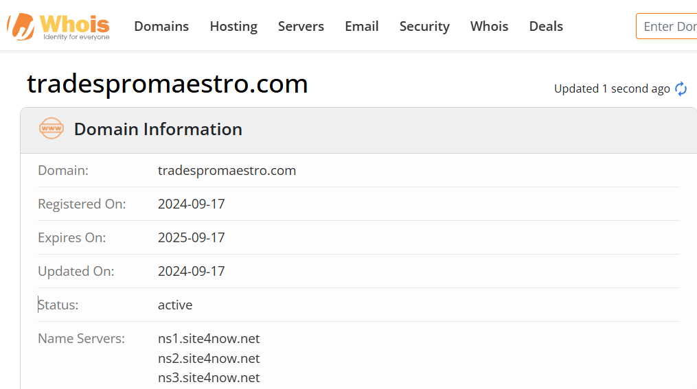 Whois lookup results