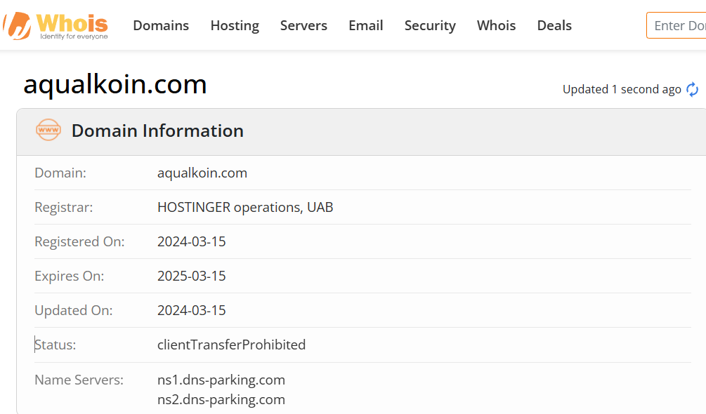 Whois lookup results