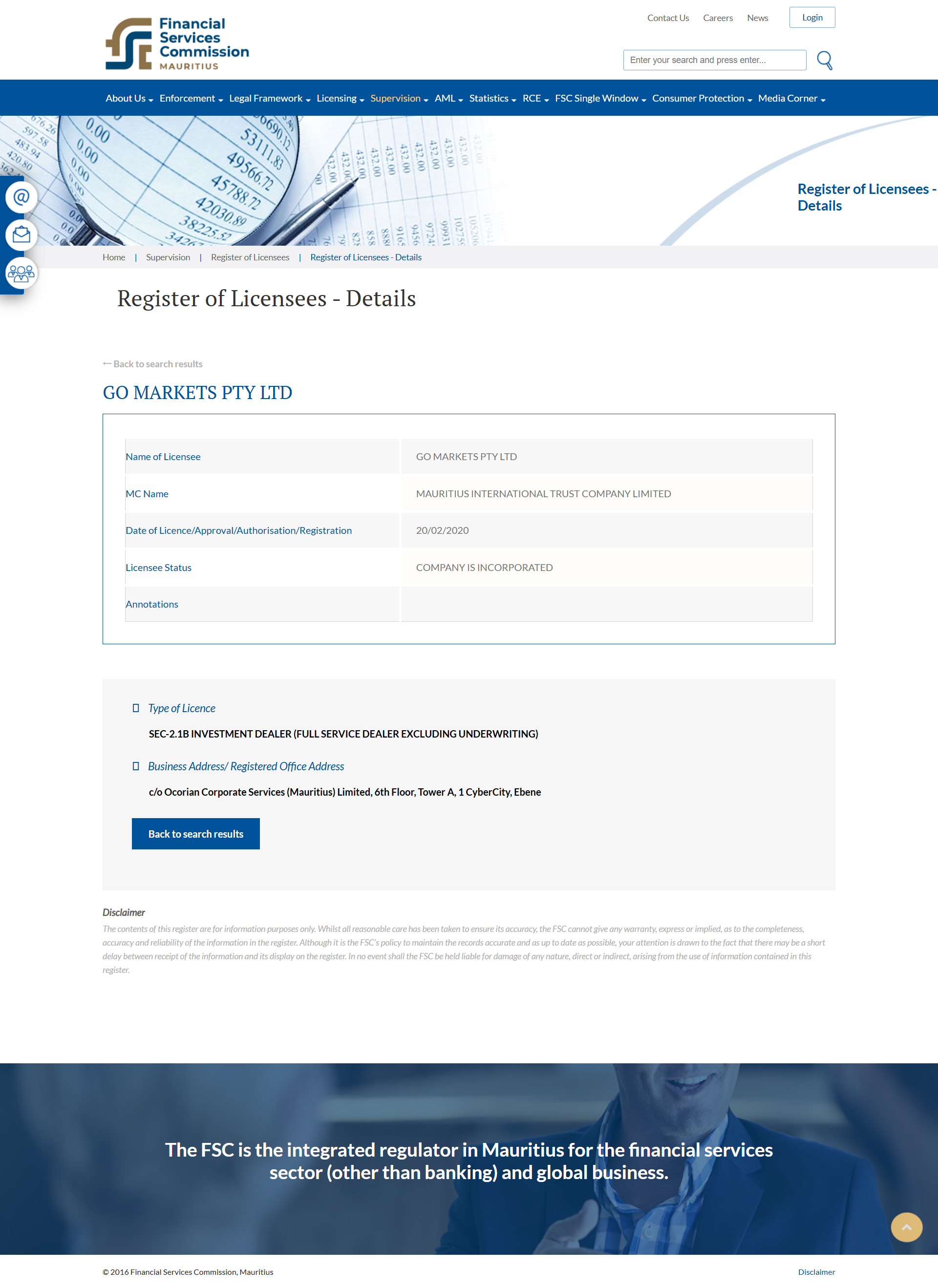 Financial Services Commission, Mauritius（FSC）Official Website
