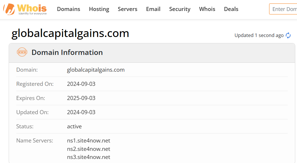 Whois lookup results