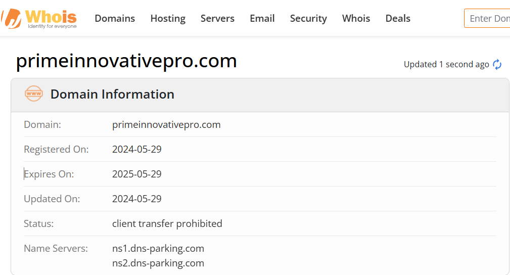 Whois lookup results