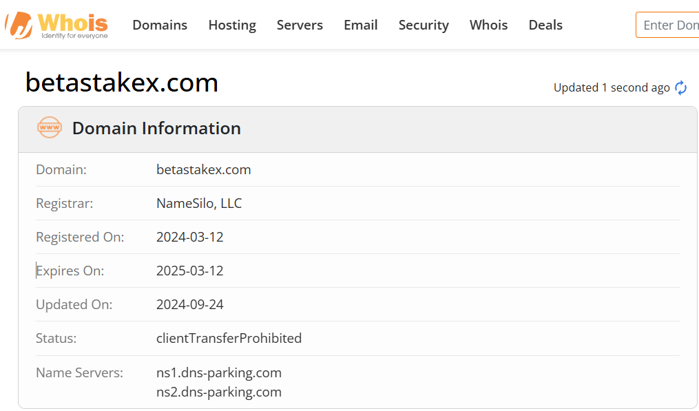Whois lookup results