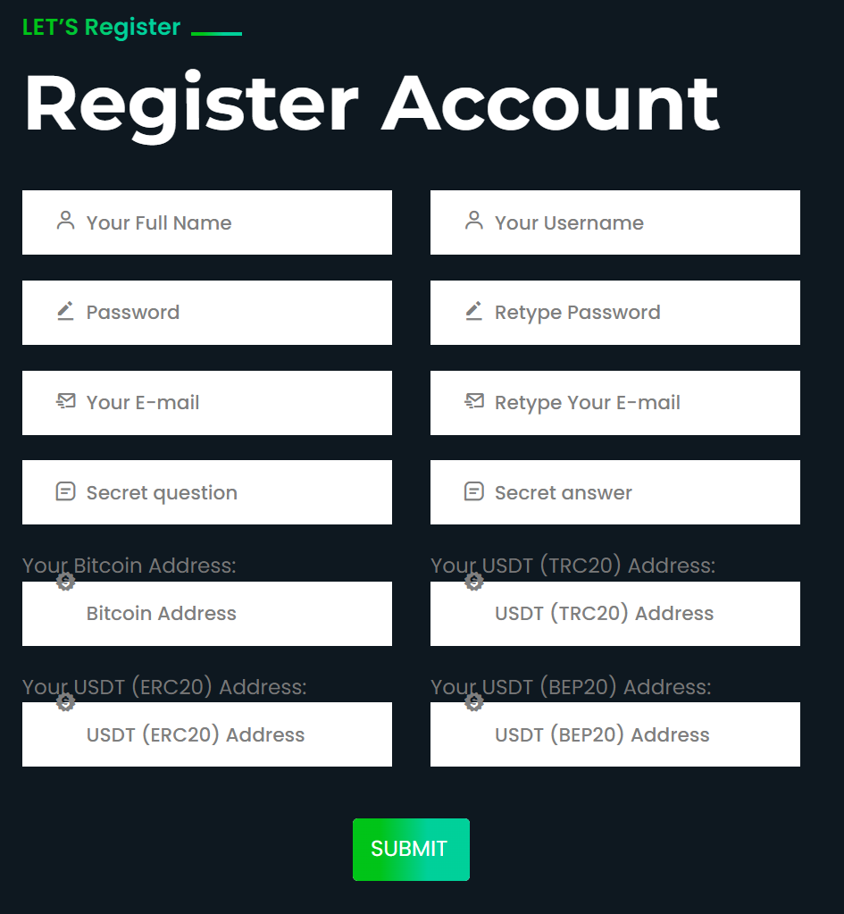 Registration form information