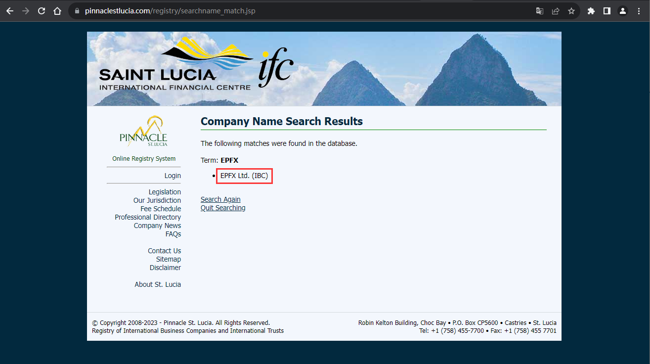The official website shows the company registration information query