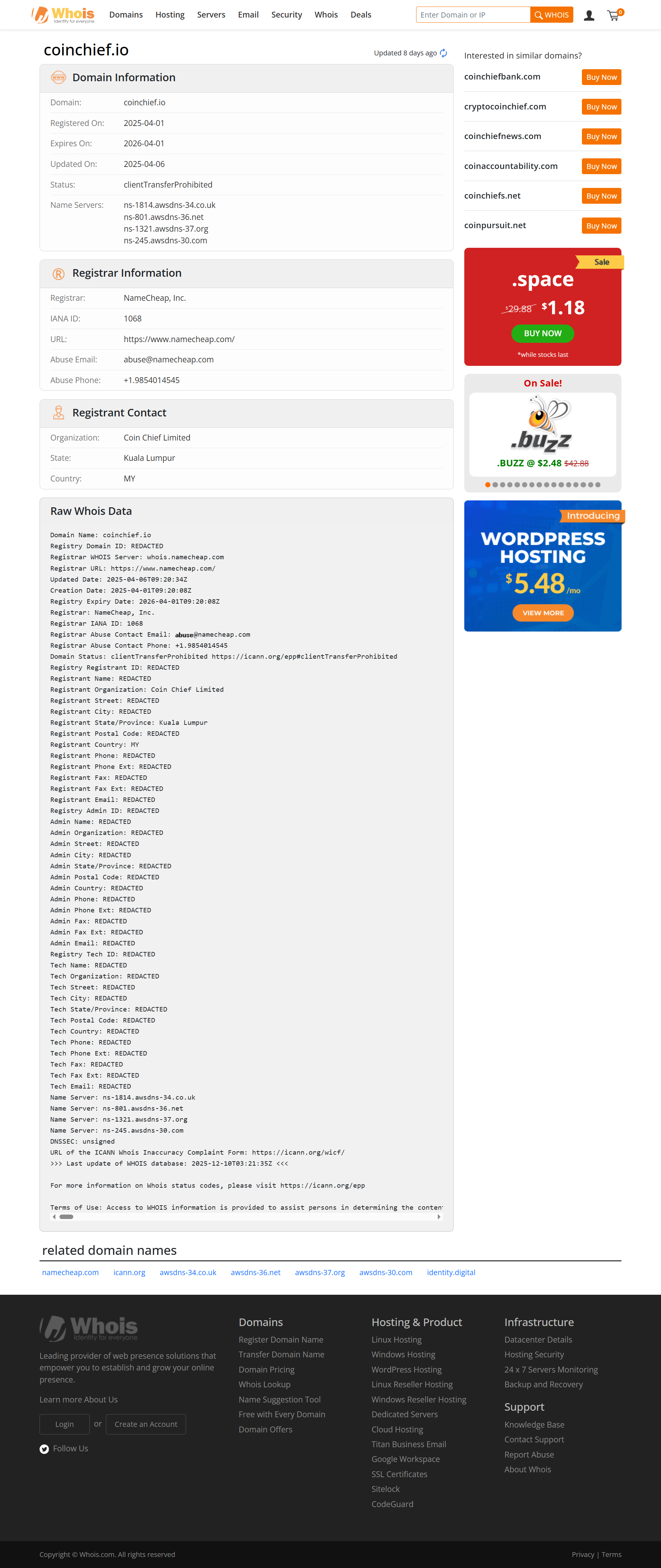 Whois lookup results