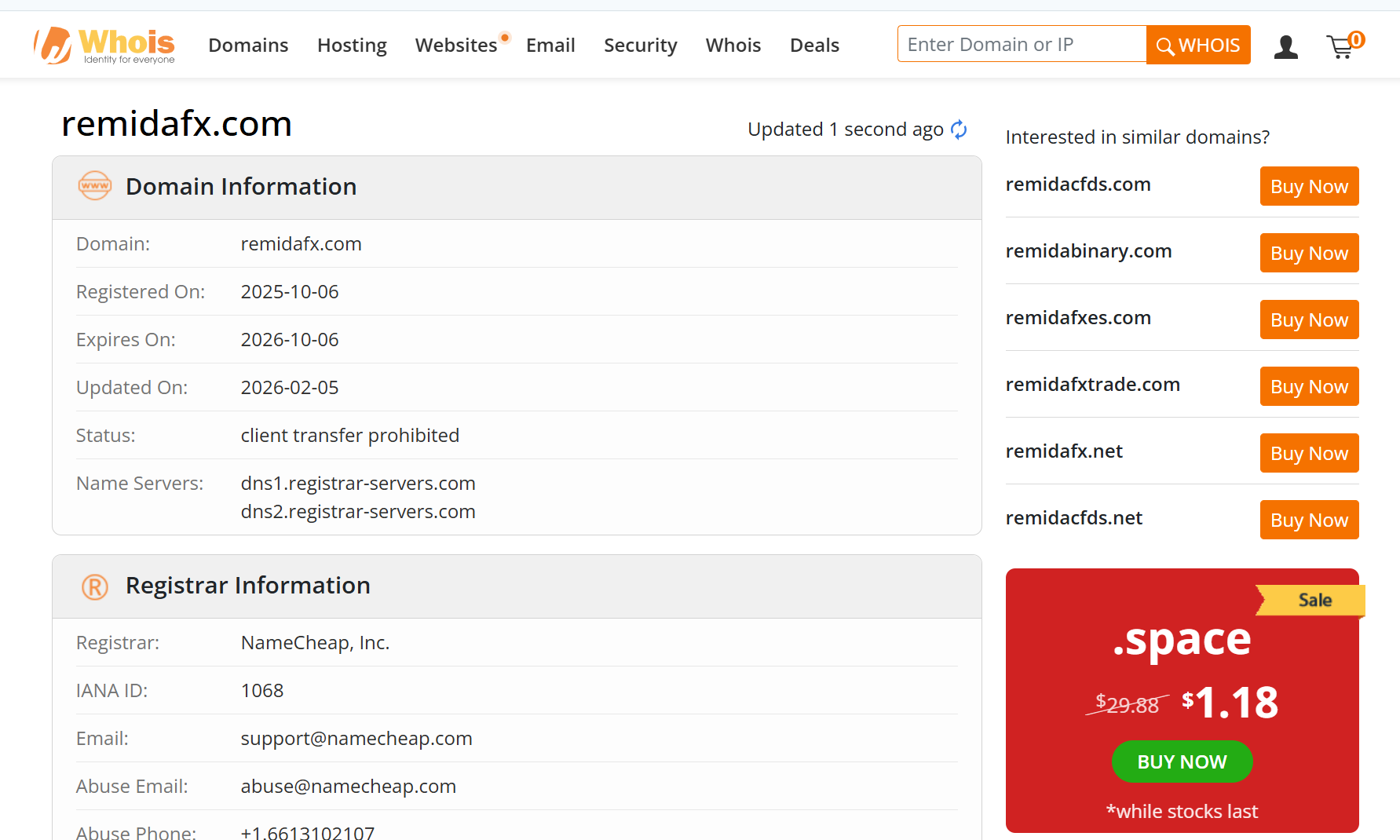 WHOIS domain registration time