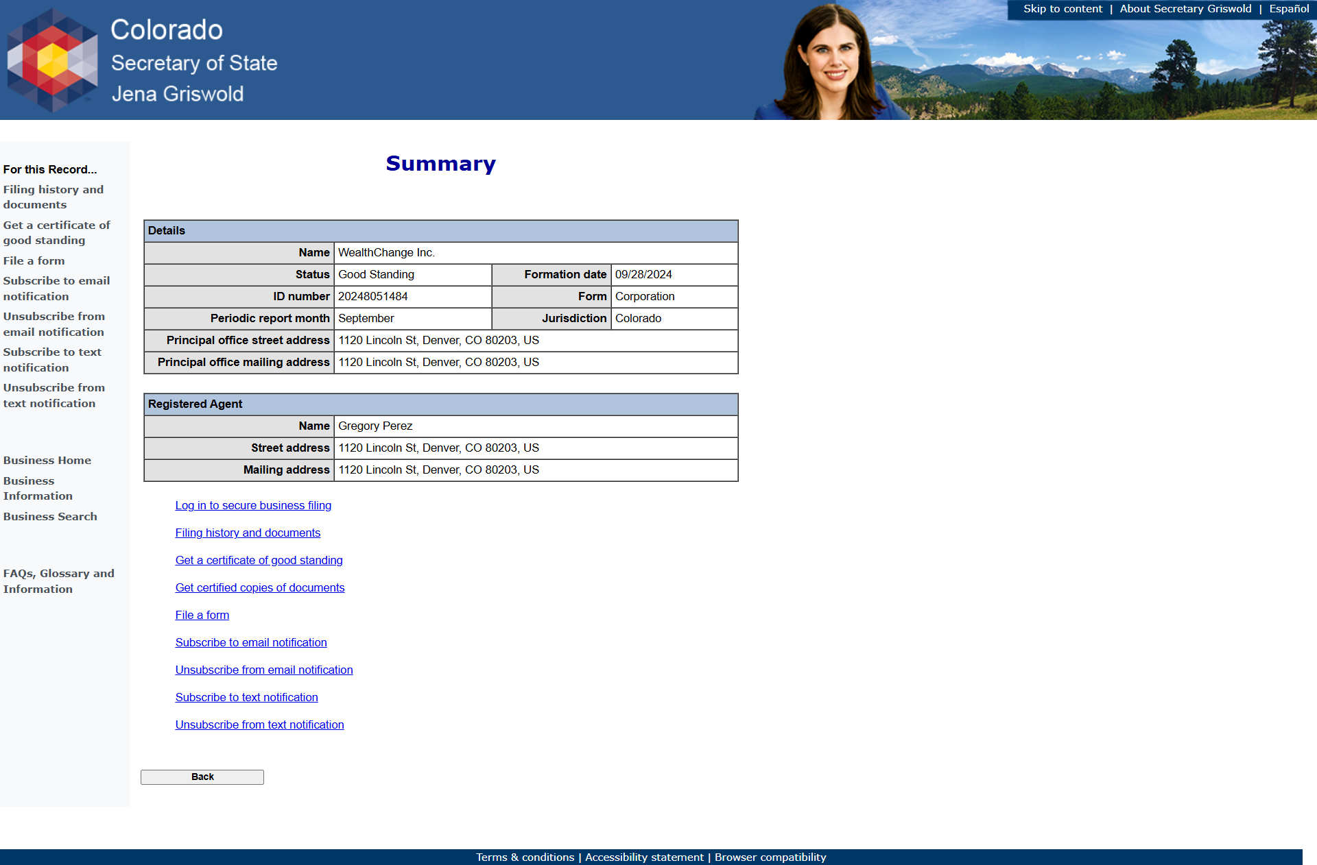Colorado Secretary of State Official Website
