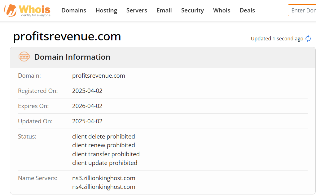 Whois lookup results