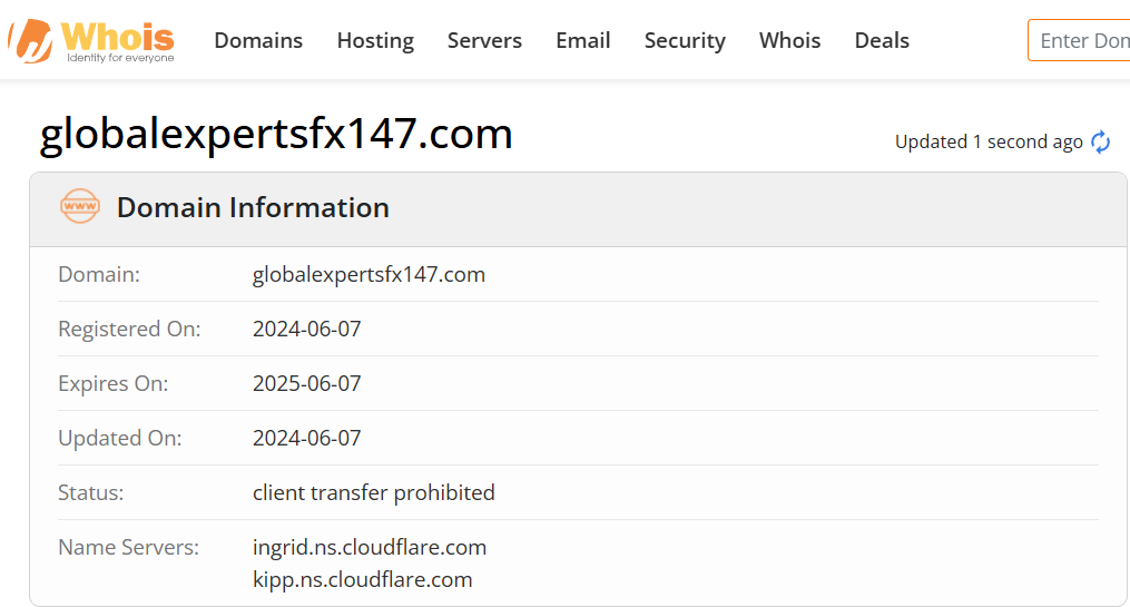Whois lookup results