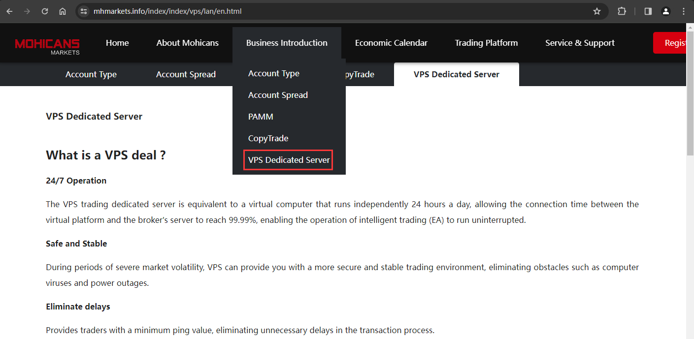 The official website displays other service information