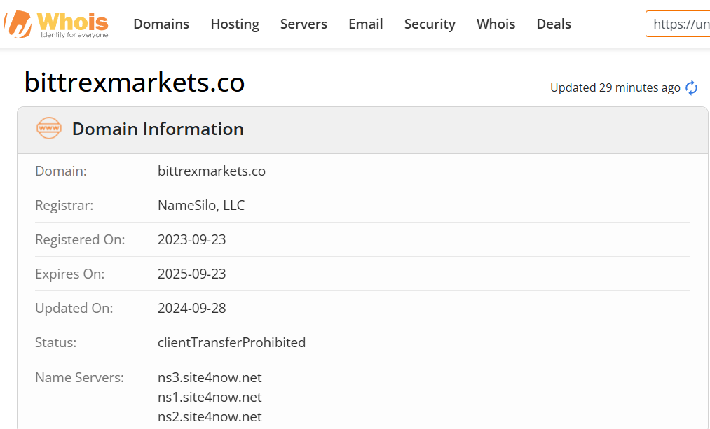 Whois lookup results
