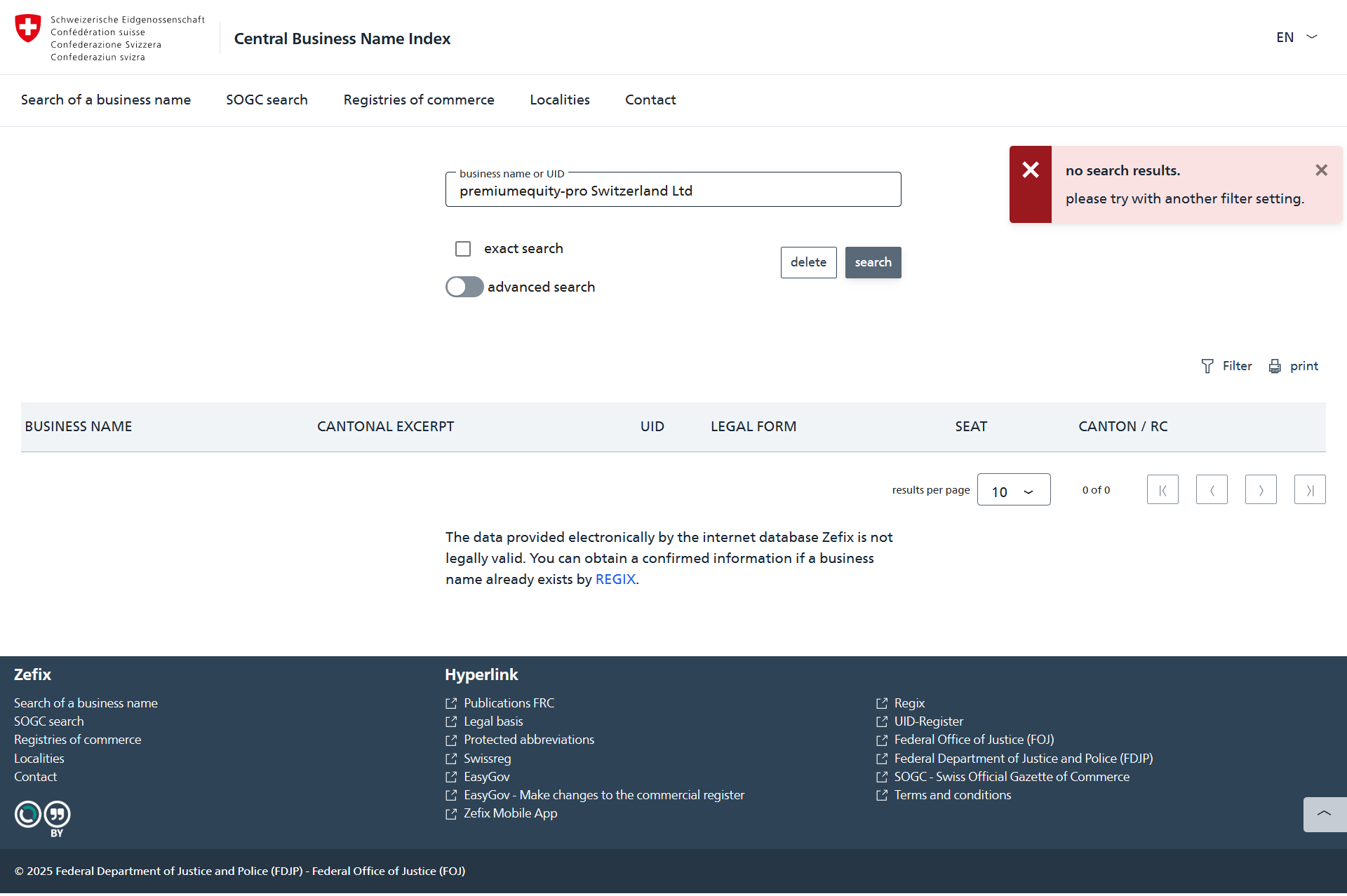 Registries of Commerce of Switzerland Official Website