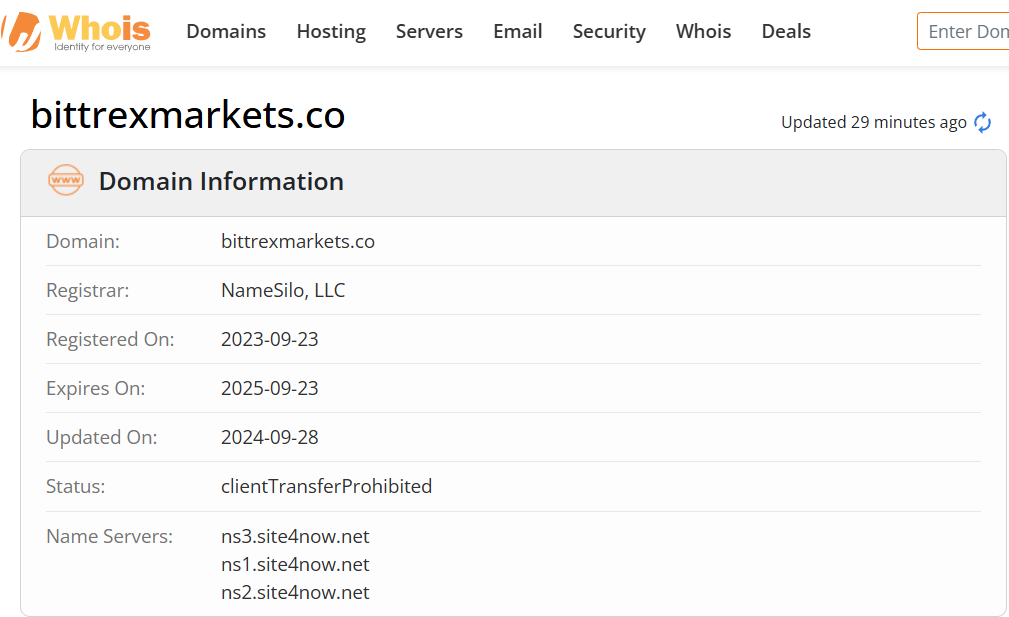 Whois lookup results