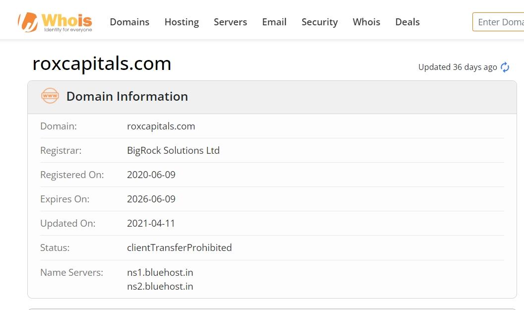 Rox Capitals' domain time