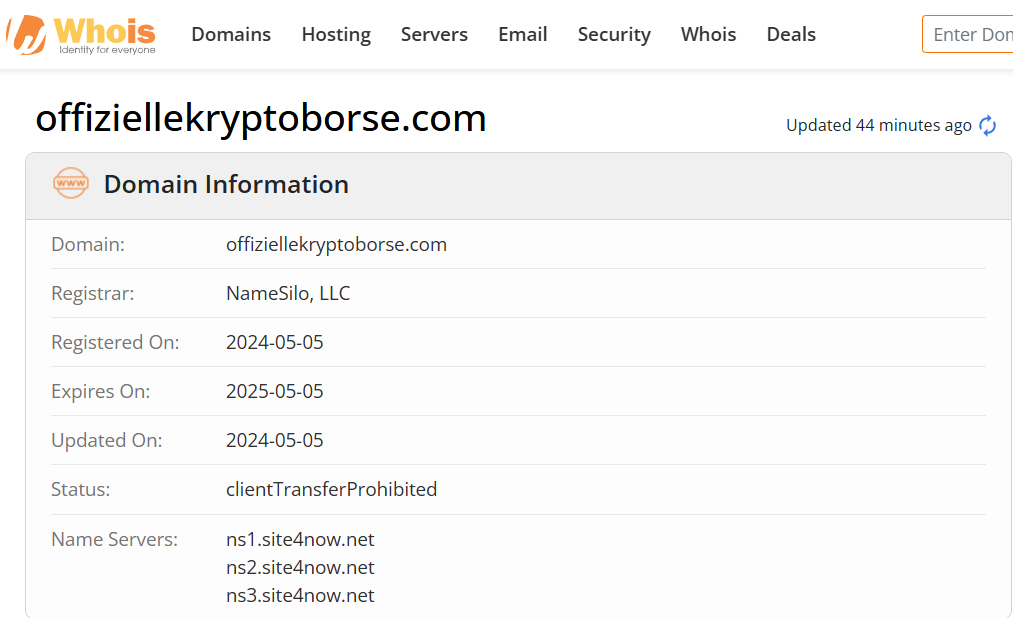 Whois lookup results