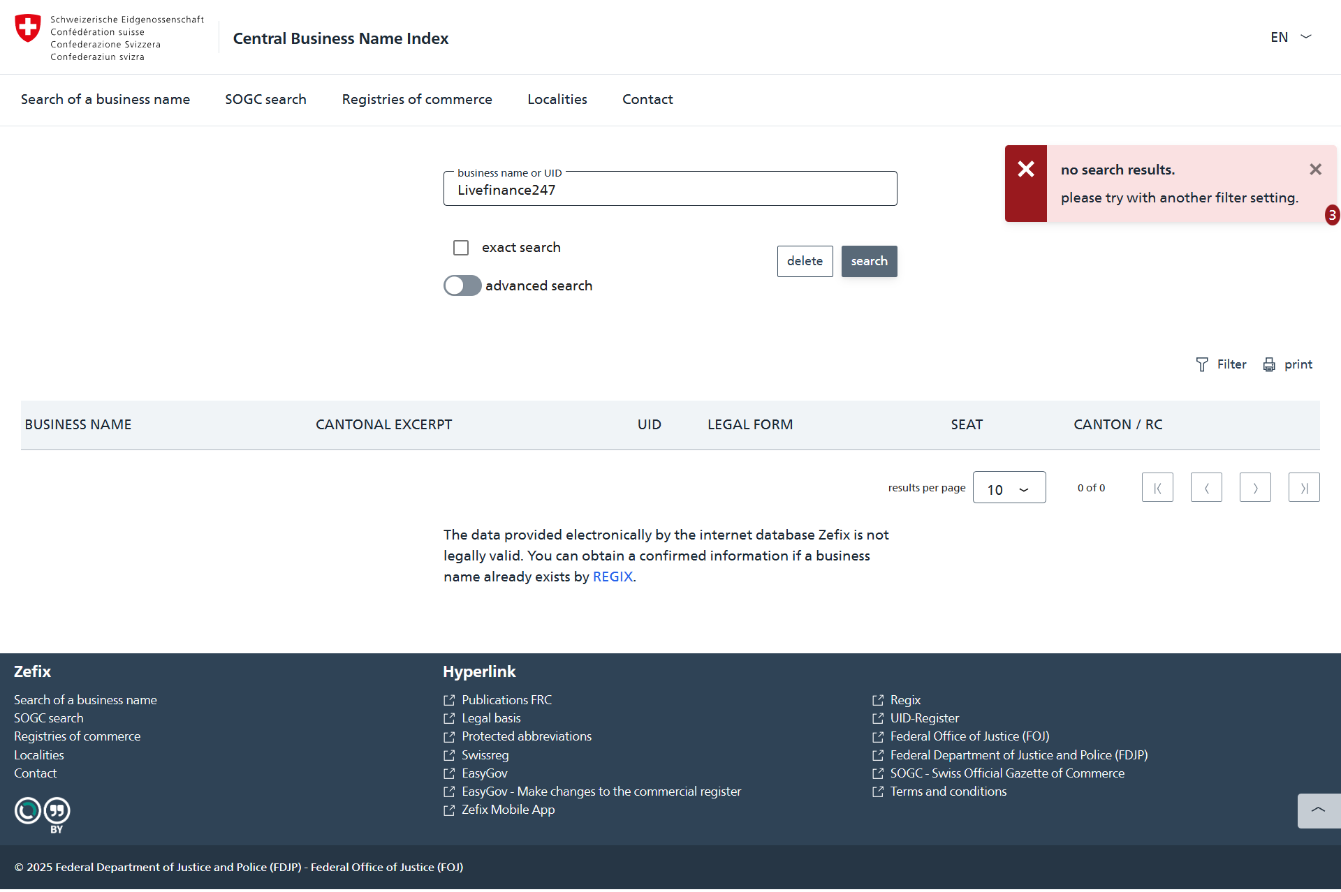 Registries of Commerce of Switzerland Official Website