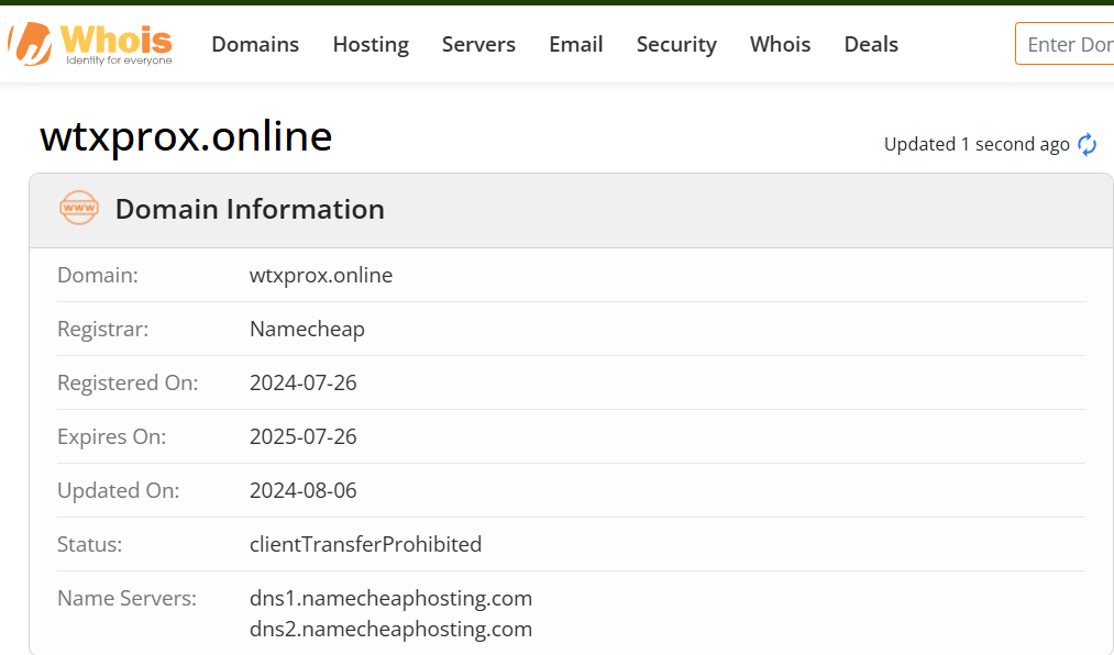 Whois lookup results