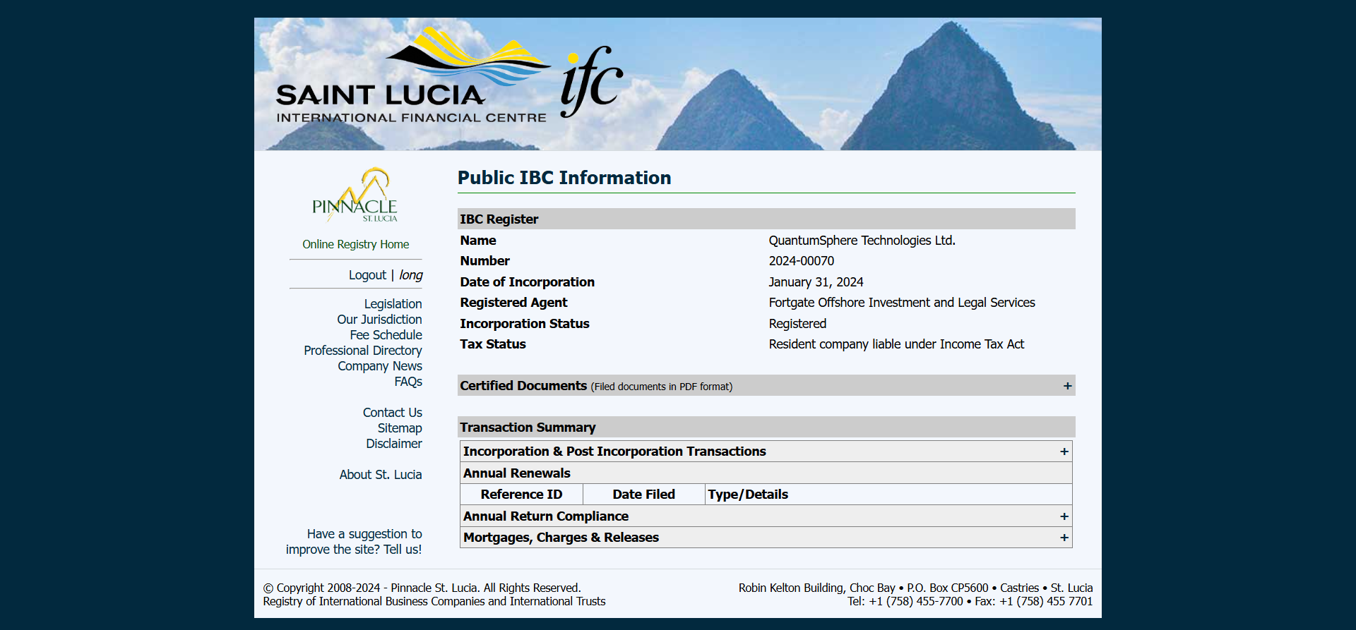 SAINT LUCIA INTERNATIONAL FINANCIAL CEINTRE Official Website