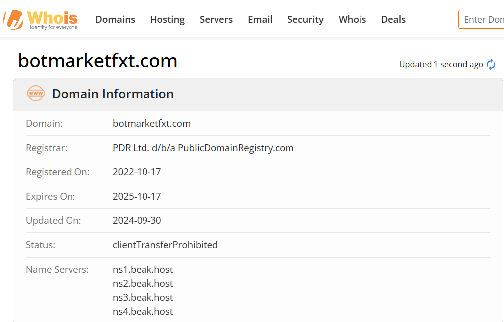 Whois lookup results