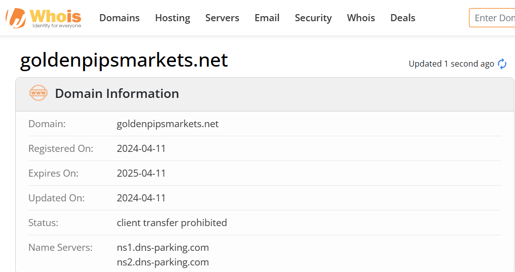 Whois lookup results
