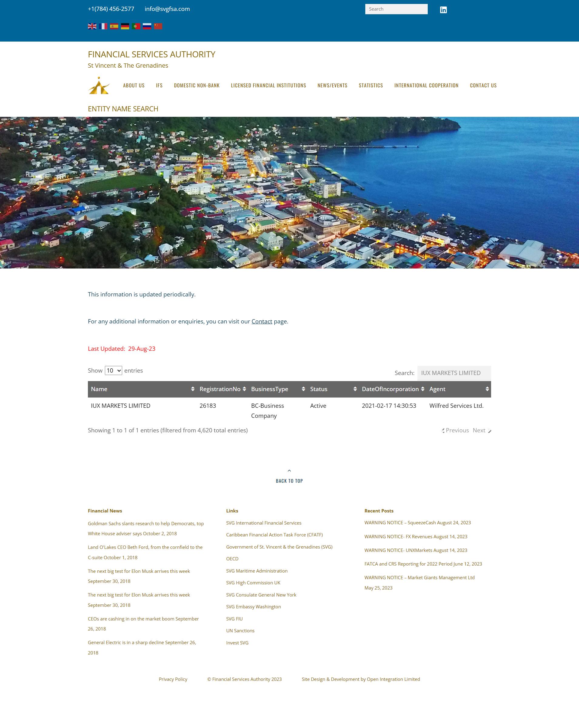 IUX Markets Registration Information