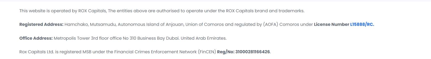 Rox Capitals' corporate background