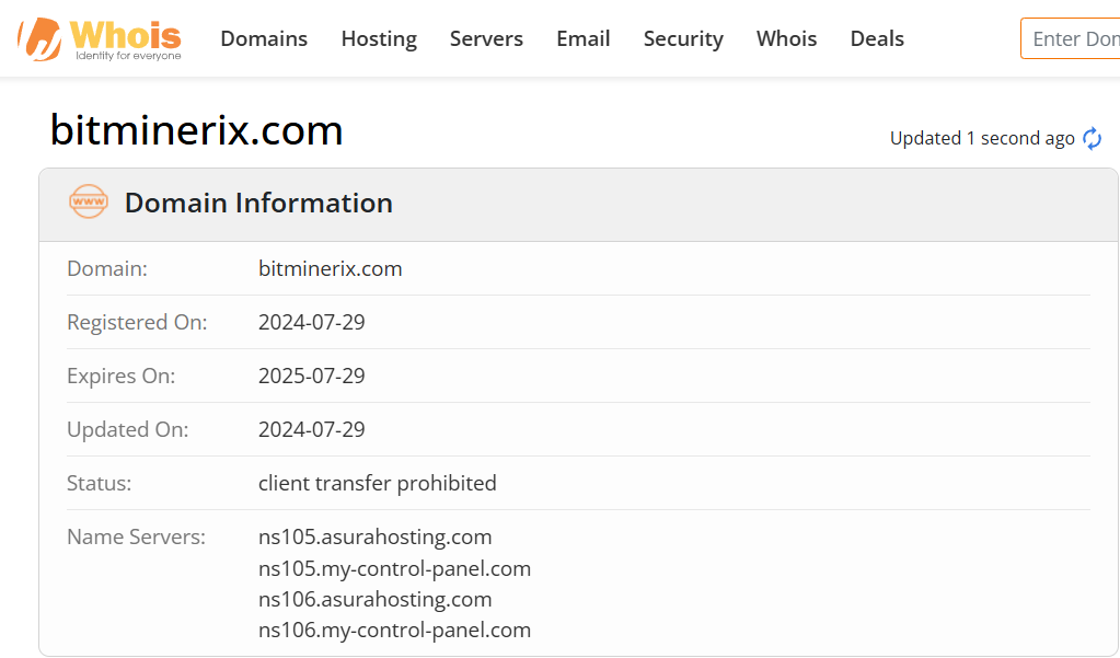 Whois lookup results