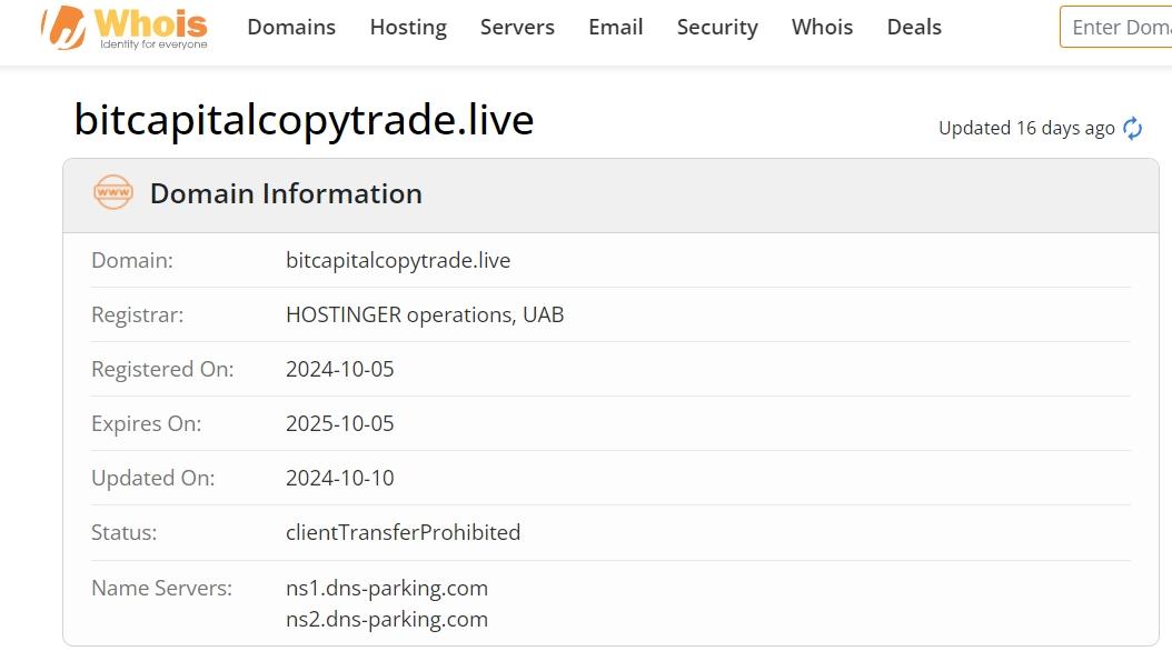 whois domain time of Bitcapital Copytrade