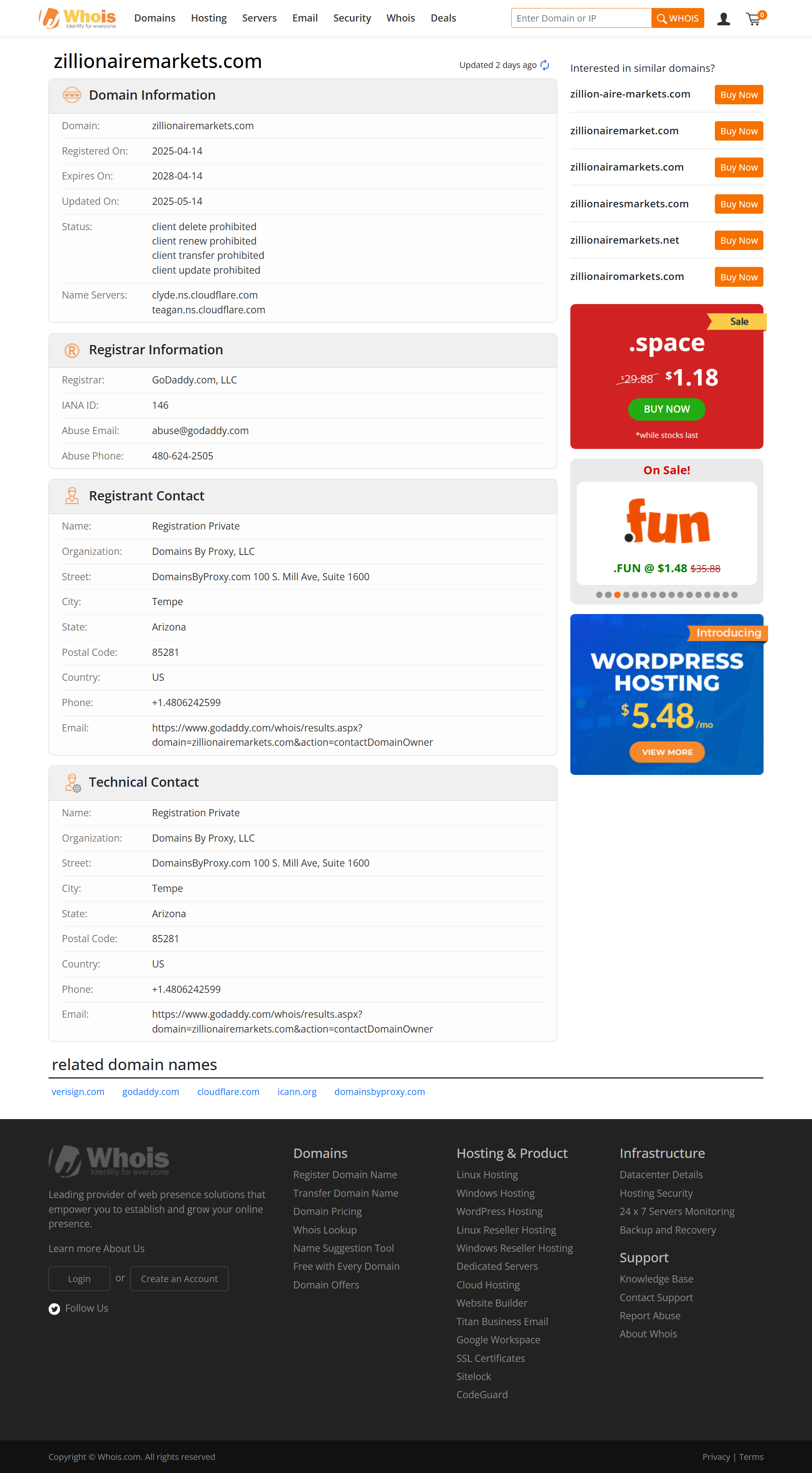 Whois lookup results