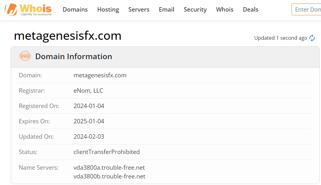 Whois lookup results