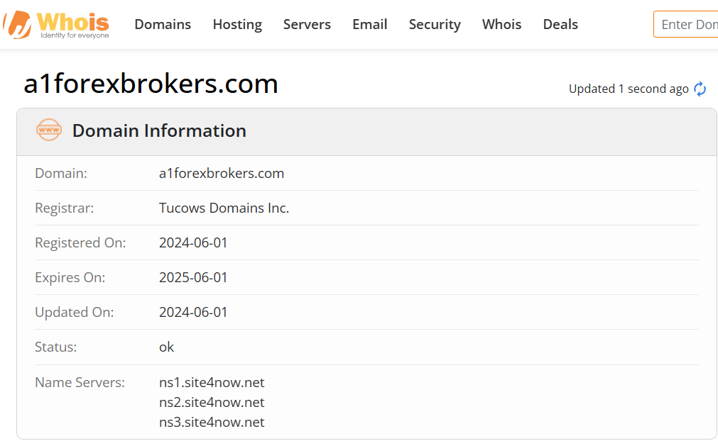 Whois lookup results