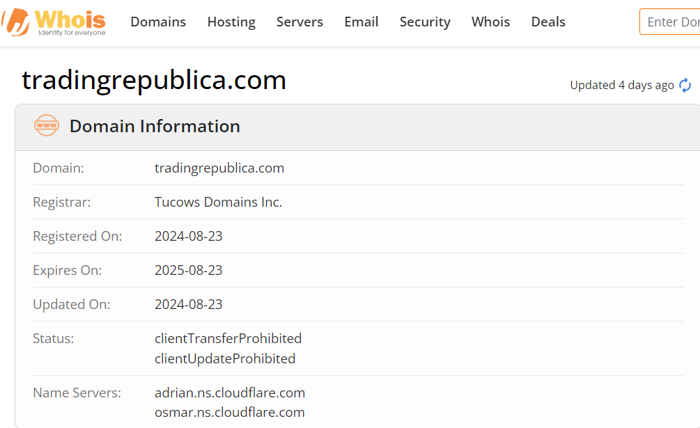 Whois lookup results