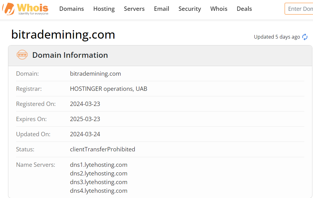 Whois lookup results