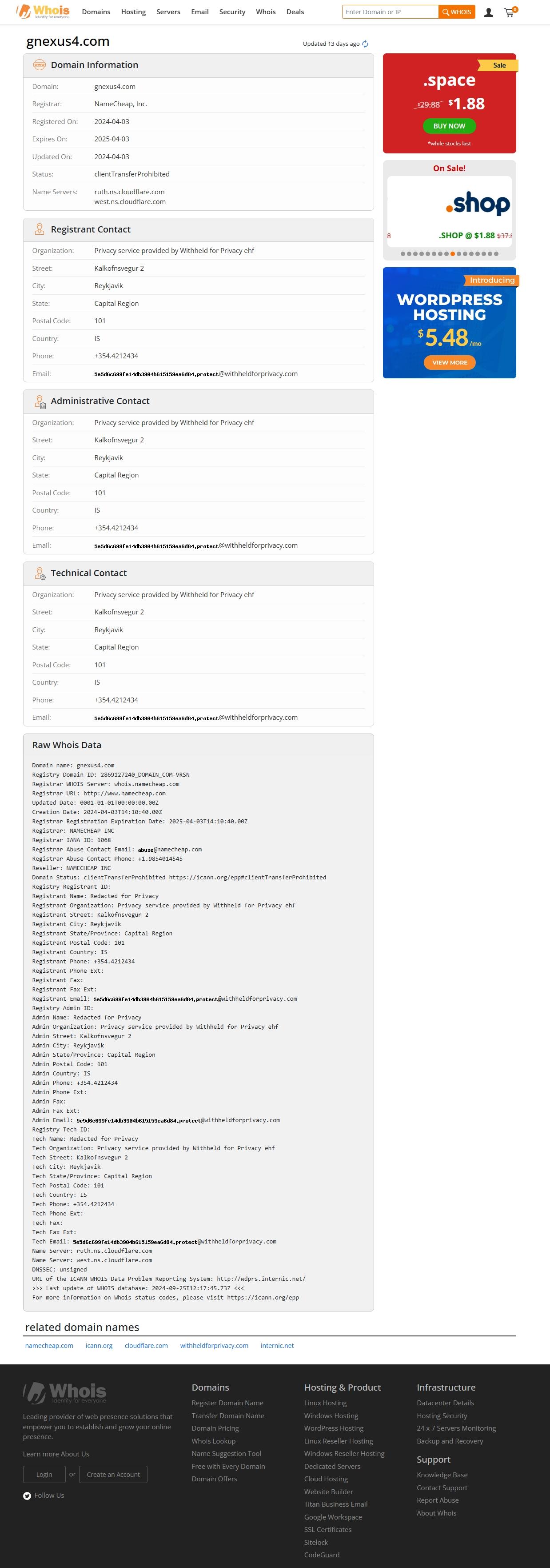 The registration information of gnexus4's official website as shown on WHOIS
