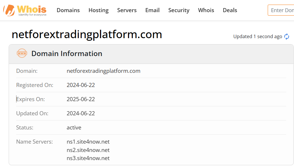 Whois lookup results