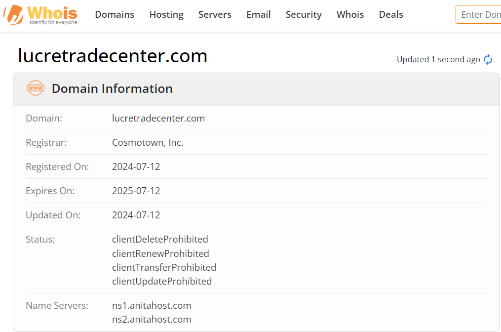 Whois lookup results