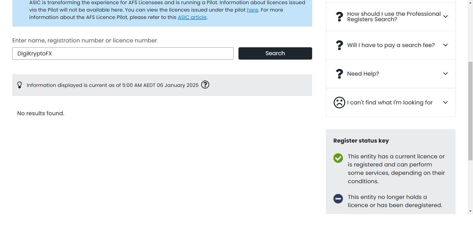 Australian Securities and Investments Commission（ASIC）Official Website