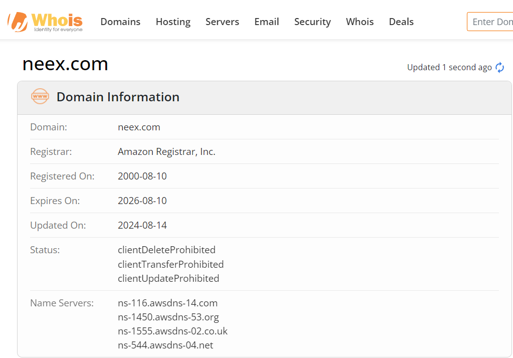 Whois lookup results